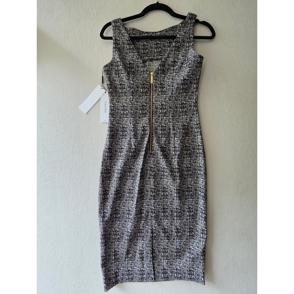 Calvin Klein Womens Black White Textured Rhinestone Sheath Dress CD8E25UU Size 4 - Picture 3 of 10